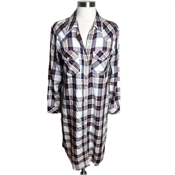 3/$30 Levis Shirt Dress Womens XS Red Blue Plaid Long Sleeve Button Down - Picture 1 of 9